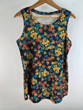 LOGO Layers Black Floral Sleeveless Tank Womens sz S